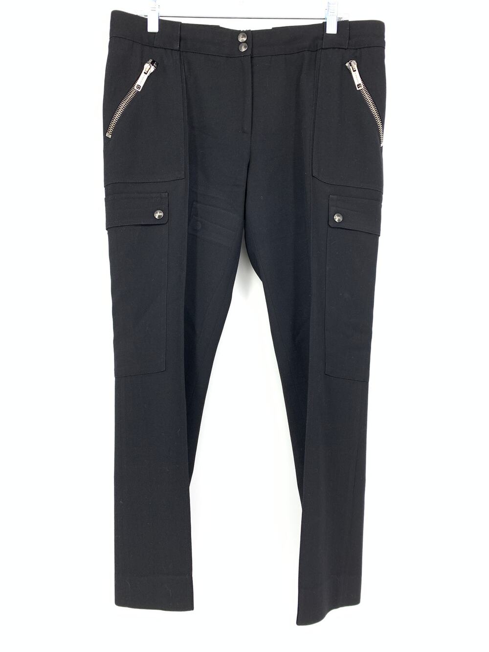 Burberry Cargo Pants Women's Sz 12 Wool Zipper Details Black Slim Straight *READ